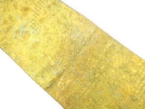 引箔孔雀に草花模様織出し袋帯